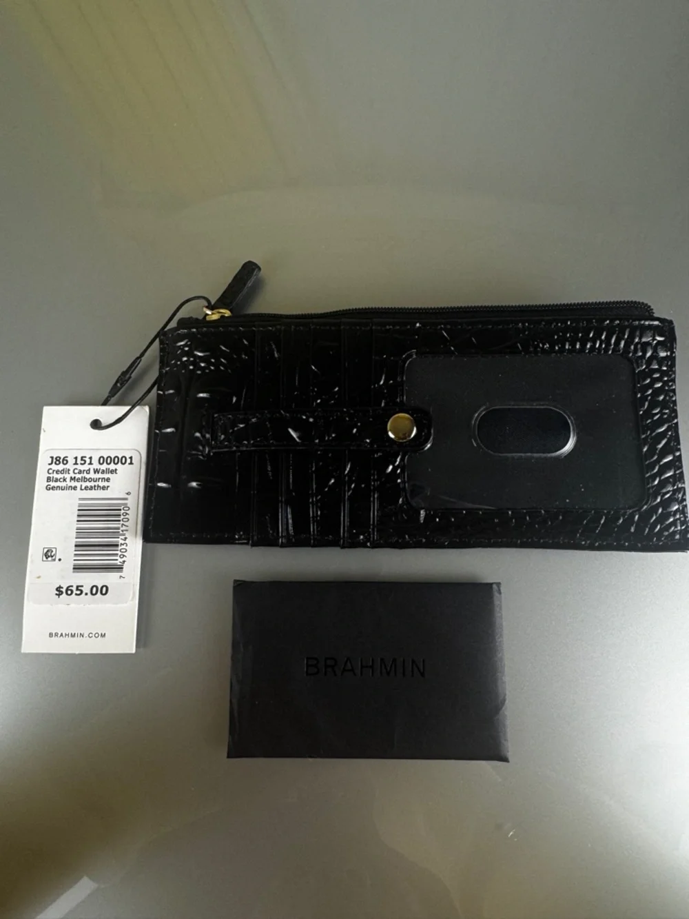 Brahmin JB6 Credit Card Wallet Black Melbourne Geniune Leather NWT